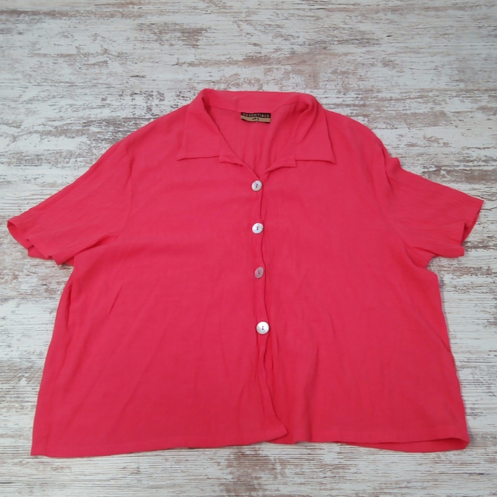 Essentials Jpr Coral Pink Button Down Blouse Top - image 1